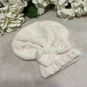 Plush Cream Bow Head Spa Cap